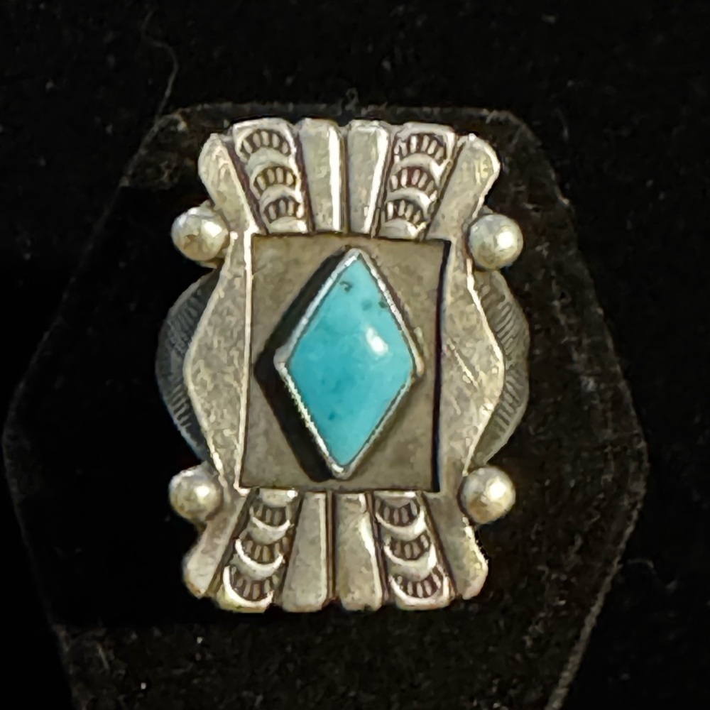 Vintage Native American Turquoise Sterling Silver Ring Size 6.75 - Picture 1 of 5